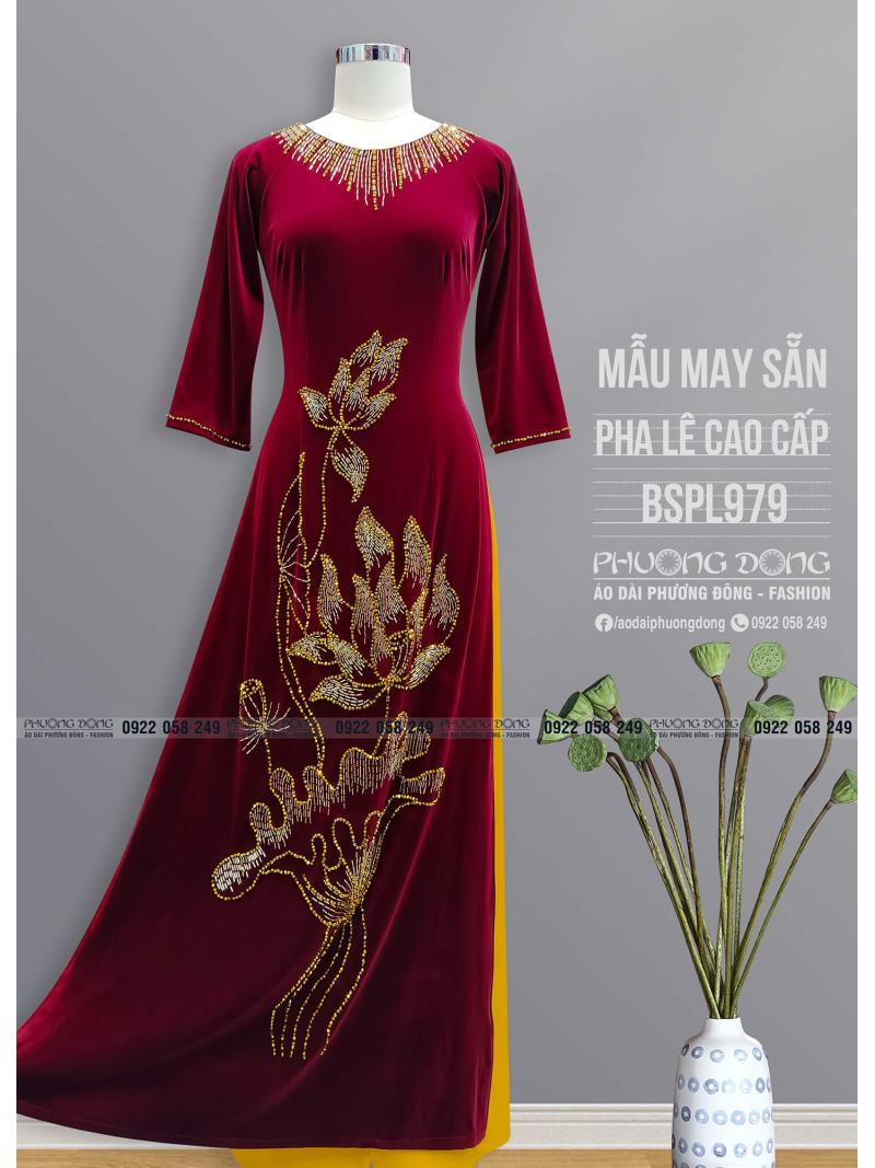 Áo Dài Bà Sui Nhung Đính Đá Pha Lê Cao Cấp BSPL979